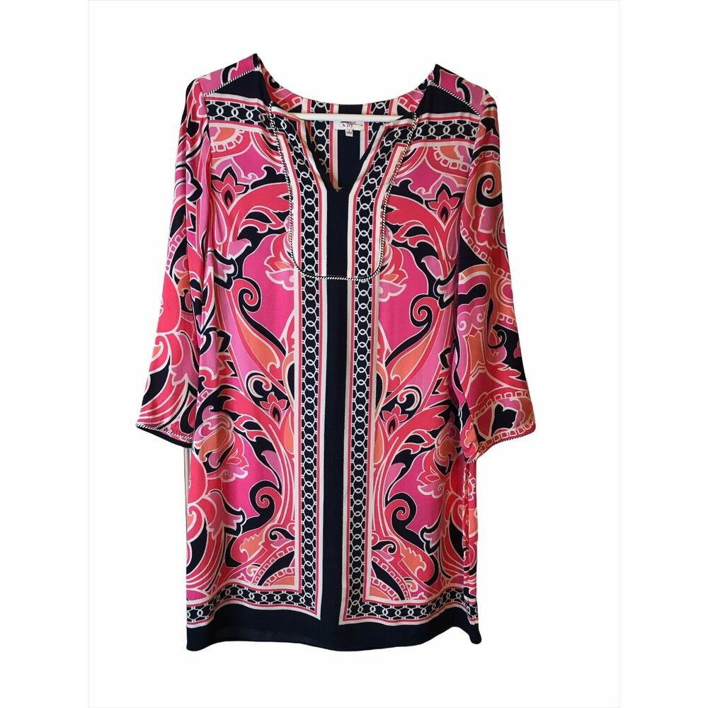 Women's Crown & Ivy Shades of Pink Printed Shift Dress Size 4 Pink, Ivory, Navy